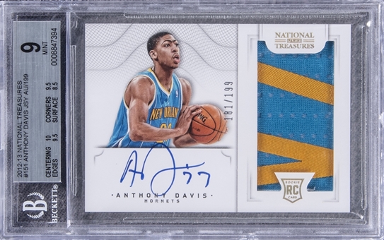 2012-13 National Treasures #151 Anthony Davis Signed Patch Rookie Card (#181/199) - BGS MINT 9/BGS 10 
